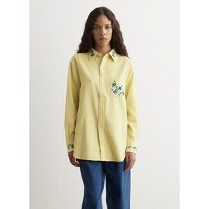 Bode Beaded Chicory Long Sleeve Shirt Top Buttondown Cotton Floral M New 272474